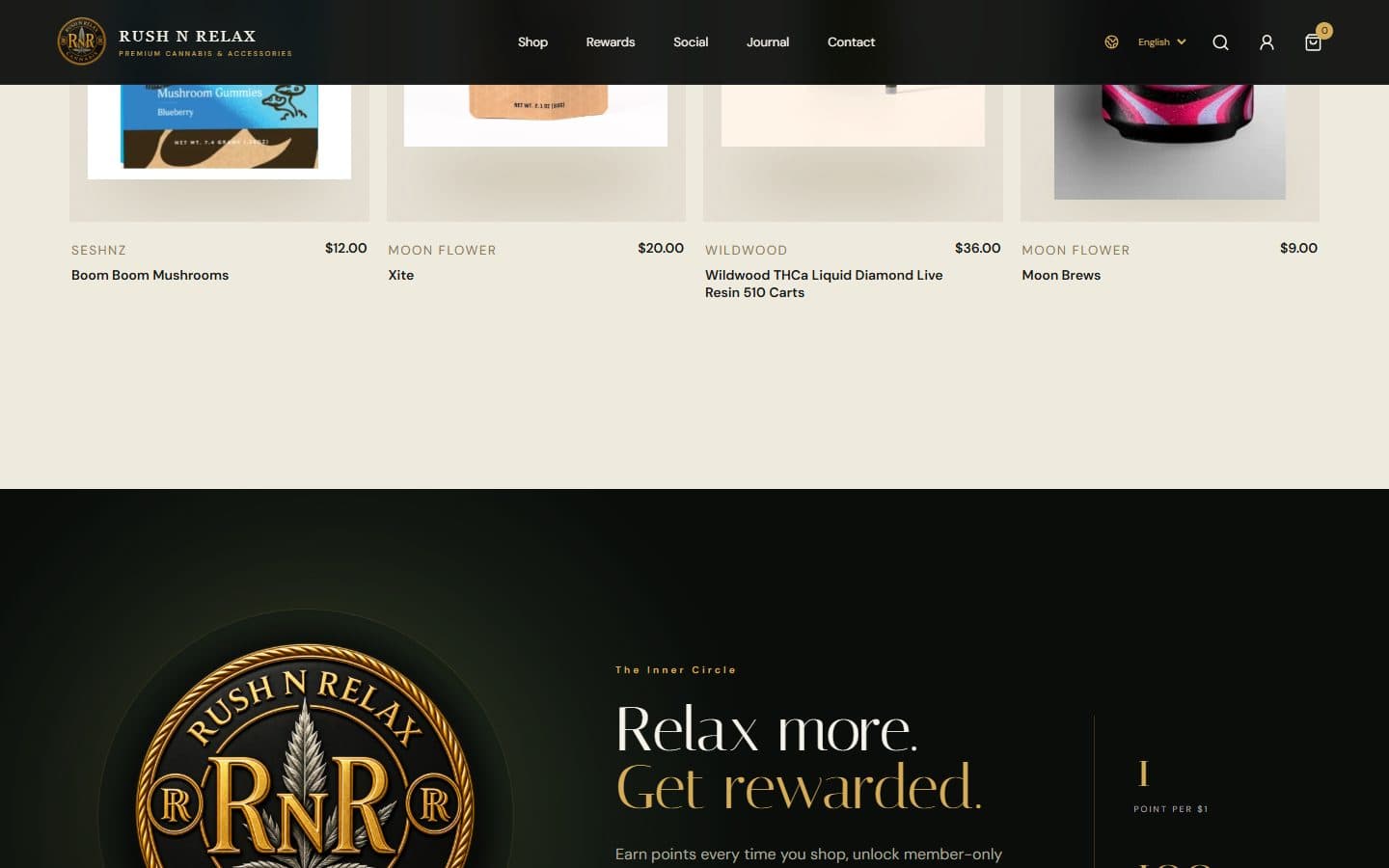 Rush N Relax desktop catalog and retail presentation